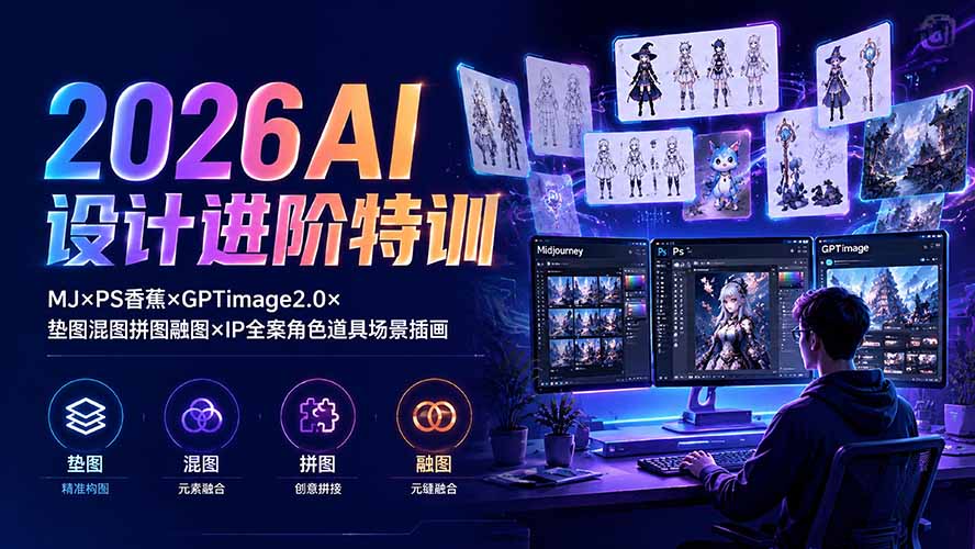 2026AI设计进阶特训：MJ×PS香蕉×GPTimage2.0×垫图混图拼图融图×IP全案角色道具场景插画-MFXUI中国站
