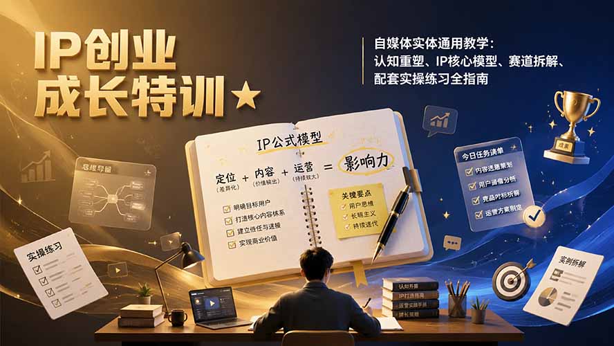 IP创业成长特训★自媒体实体通用教学：认知重塑、IP核心模型、赛道拆解、配套实操练习全指南-MFXUI中国站