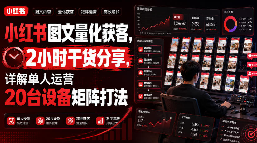 小红书图文量化获客，2小时干货分享，详解单人运营20台设备矩阵打法-MFXUI中国站