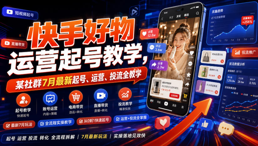 快手好物运营起号教学，某社群7月最新起号、运营、投流全教学-MFXUI中国站