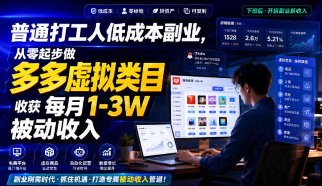 普通打工人低成本副业，从零起步做多多虚拟类目，收获每月1-3W被动收入【揭秘】-MFXUI中国站