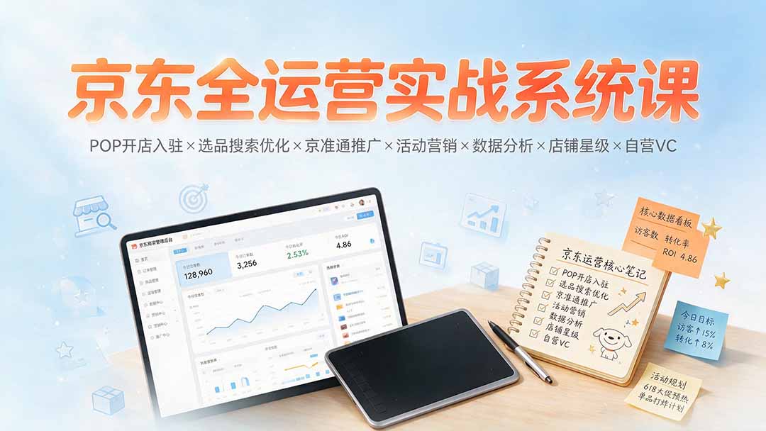 京东全运营实战系统课:POP开店入驻×选品搜索优化×京准通推广×活动营销×数据分析×店铺星级×自营VC-MFXUI中国站
