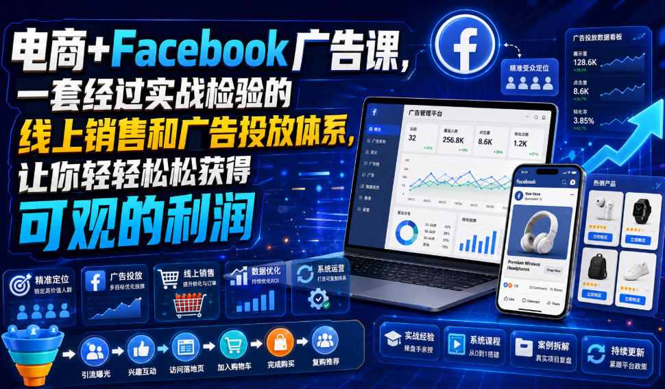 电商+Facebook广告课，一套经过实战检验的线上销售和广告投放体系，让你轻轻松松获得可观的利润【原创双语字幕】-MFXUI中国站