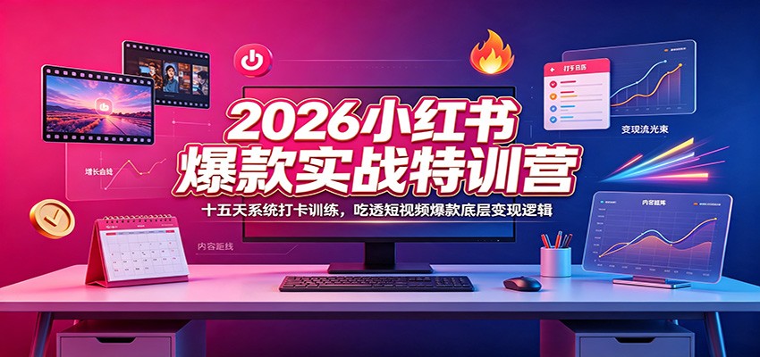 2026小红书爆款实战特训营：十五天系统打卡训练，吃透短视频爆款底层变现逻辑-MFXUI中国站