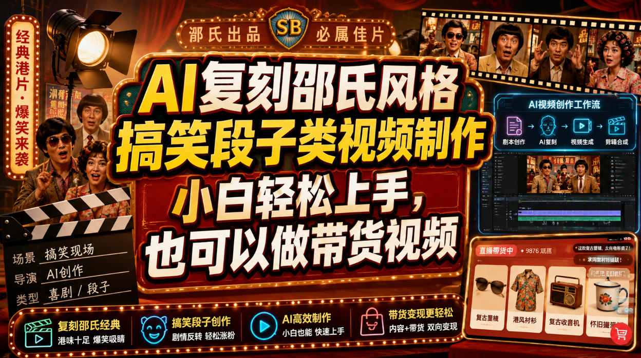 AI复刻邵氏风格搞笑段子类视频制作，小白轻松上手，也可以做带货视频-MFXUI中国站