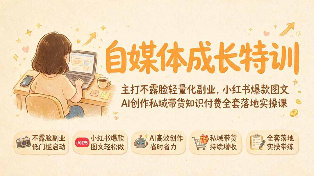 自媒体成长特训｜主打不露脸轻量化副业，小红书爆款图文AI创作私域带货知识付费全套落地实操课-MFXUI中国站