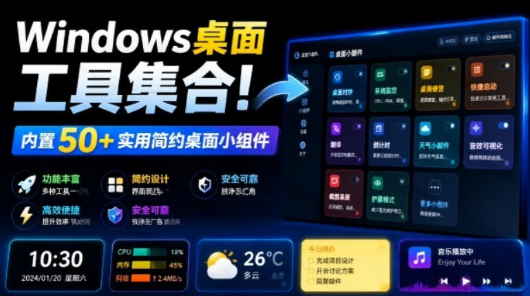 Windows桌面工具集合！内置50+实用简约桌面小组件，含截图、录屏、翻译、天气等，多秘工具箱-MFXUI中国站