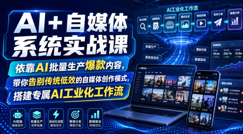 AI+自媒体系统实战课，依靠AI批量生产爆款内容，带你告别传统低效的自媒体创作模式，搭建专属AI工业化工作流-MFXUI中国站