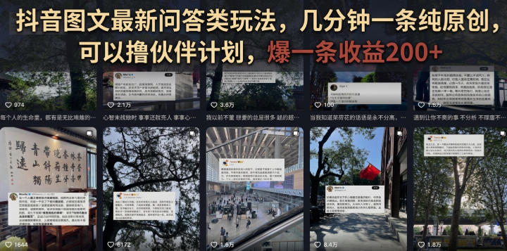 抖音图文最新问答类玩法,几分钟一条纯原创,可以撸伙伴计划,爆一条收益200+-MFXUI中国站