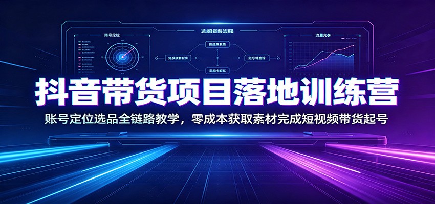 抖音带货项目落地训练营：账号定位选品全链路教学，零成本获取素材完成短视频带货起号-MFXUI中国站