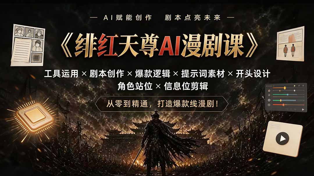 绯红天尊AI漫剧课｜工具运用×剧本创作×爆款逻辑×提示词素材×开头设计×角色站位×信息位剪辑-MFXUI中国站