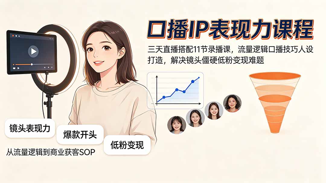 口播IP表现力课程｜三天直播搭配11节录播课，流量逻辑口播技巧人设打造，解决镜头僵硬低粉变现难题-MFXUI中国站