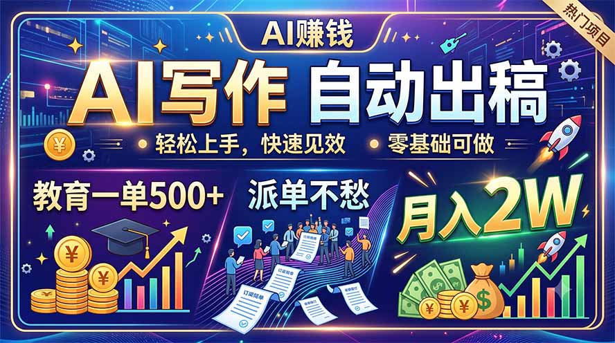 AI写作自动出稿，教育一单500+，派单不愁，月入2W-MFXUI中国站