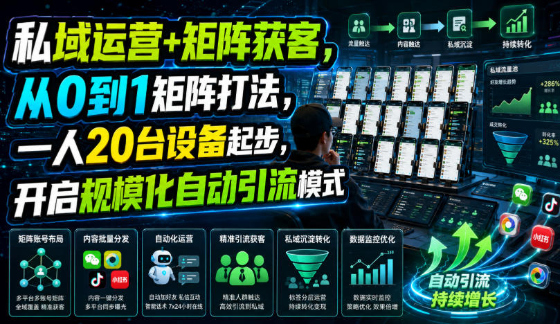 私域运营+矩阵获客，从0到1矩阵打法，一人20台设备起步，开启规模化自动引流模式！-MFXUI中国站