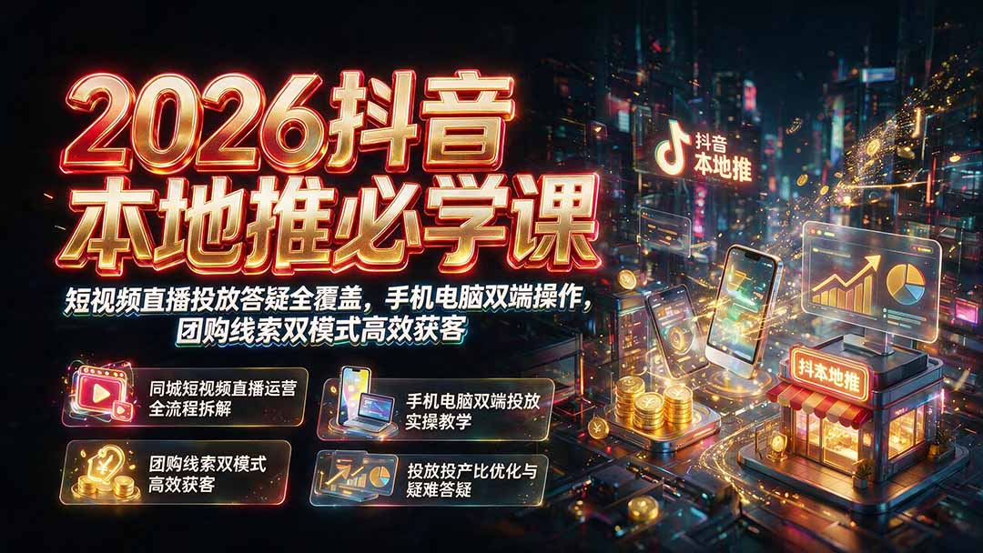 2026抖音本地推必学课｜短视频直播投放答疑全覆盖，手机电脑双端操作，团购线索双模式高效获客-MFXUI中国站