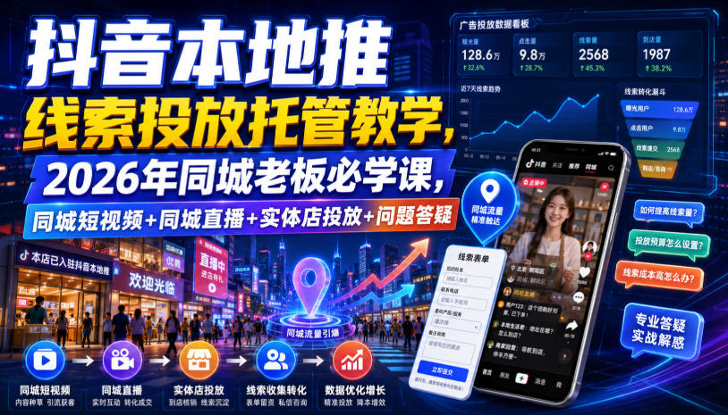 抖音本地推线索投放托管教学，2026年同城老板必学课，同城短视频+同城直播+实体店投放+问题答疑-MFXUI中国站