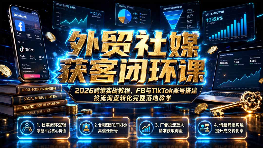 外贸社媒获客闭环课｜2026跨境实战教程，FB与TikTok账号搭建投流询盘转化完整落地教学-MFXUI中国站