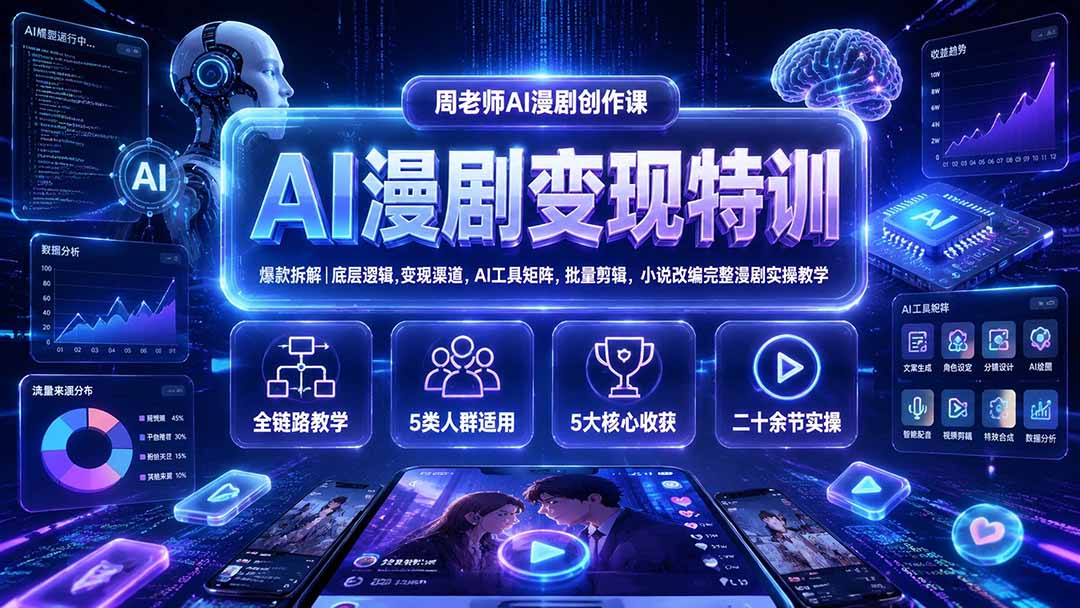 AI漫剧变现特训★爆款拆解｜底层逻辑，变现渠道，AI工具矩阵，批量剪辑，小说改编完整漫剧实操教学-MFXUI中国站