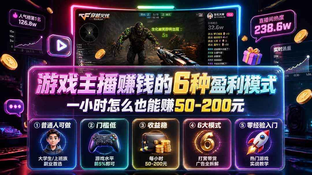 付费文章：游戏主播赚钱的6种盈利模式，一小时怎么也能赚50-200元-MFXUI中国站
