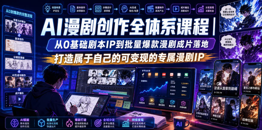 AI漫剧创作全体系课程｜从0基础剧本IP到批量爆款漫剧成片落地，打造属于自己的可变现的专属漫剧IP-MFXUI中国站