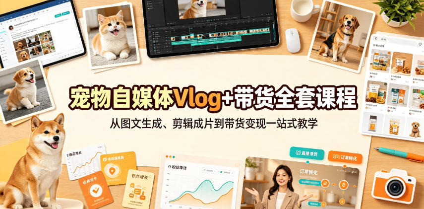 宠物自媒体Vlog+带货全套课程｜从图文生成、剪辑成片到带货变现一站式教学-MFXUI中国站