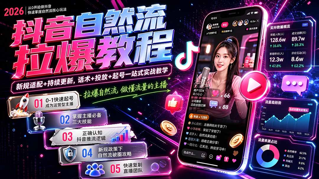 抖音自然流拉爆教程-更新7月：做懂流量的主播，新规适配+持续更新，话术+投放+起号一站式实战教学-MFXUI中国站