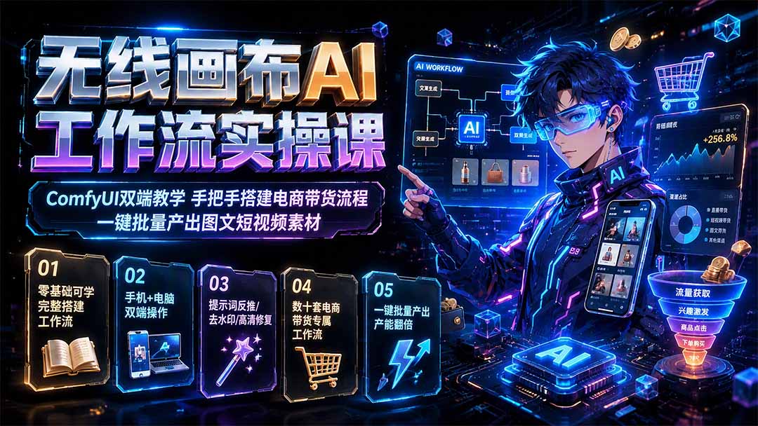 无线画布AI工作流实操课｜ComfyUI双端教学，手把手搭建电商带货流程，一键批量产出图文短视频素材-MFXUI中国站