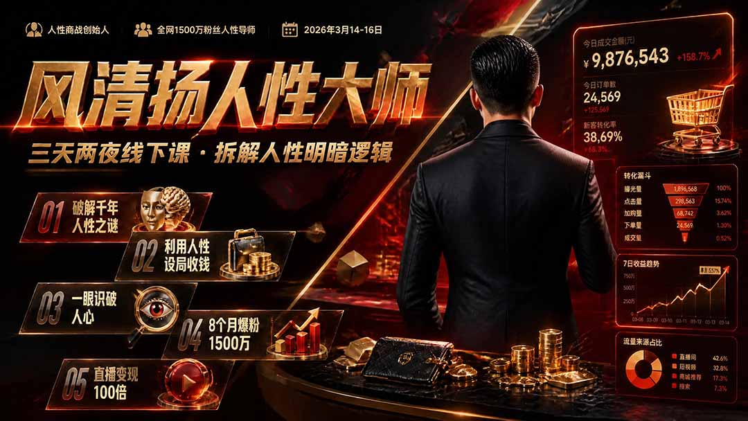 风清扬人性大师-三天两夜3月14-16线下课2026年｜拆解人性明暗逻辑，识人避坑，千万粉涨粉+直播百倍变现实战教学-MFXUI中国站