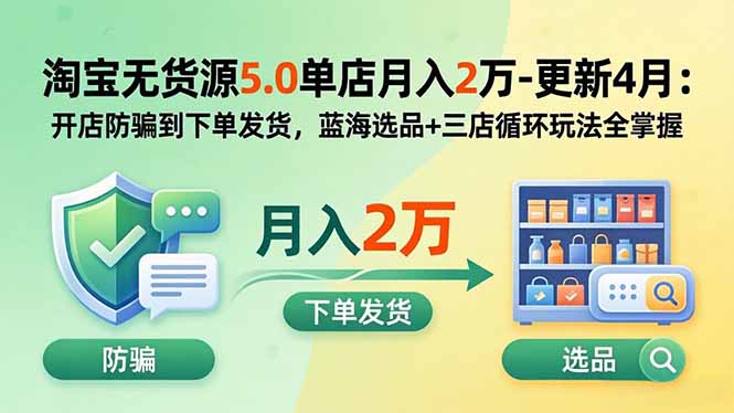 淘宝无货源5.0单店月入2万-更新2026：开店防骗到下单发货，蓝海选品+三店循环玩法全掌握-MFXUI中国站