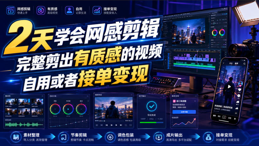 2天学会网感剪辑，完整剪出有质感的视频，自用或者接单变现-MFXUI中国站