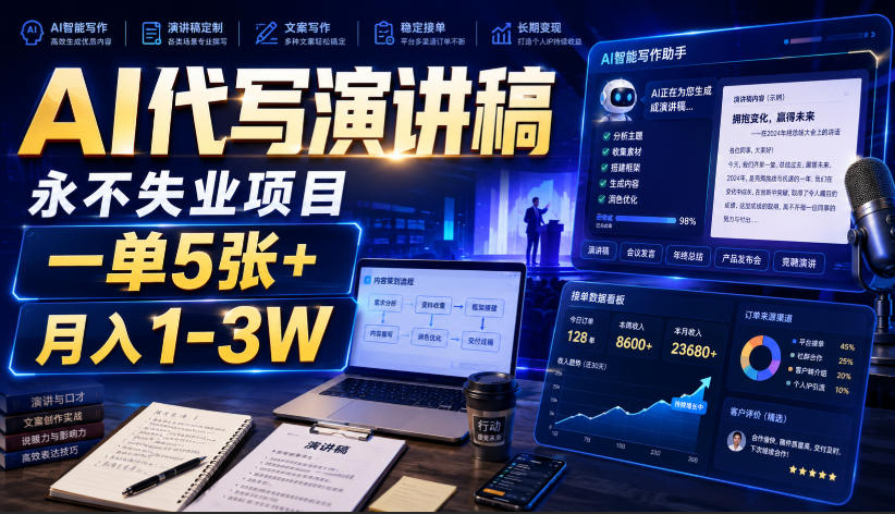 AI代写演讲稿,永不失业项目,一单5张+,月入1-3W【揭秘】-MFXUI中国站
