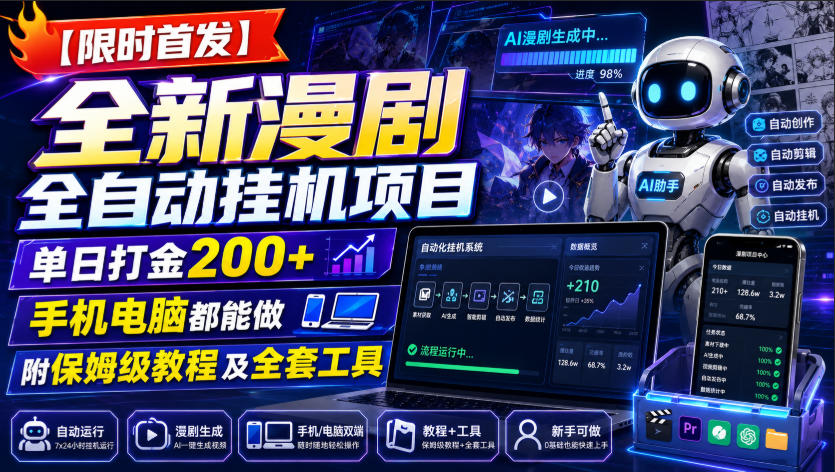 【限时首发】全新漫剧全自动挂G项目，单日打金200+，手机电脑都能做，附保姆级教程及全套工具【揭秘】-MFXUI中国站