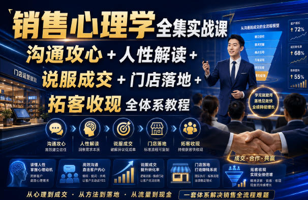 销售心理学全集实战课｜沟通攻心+人性解读+说服成交+门店落地+拓客收现全体系教程-MFXUI中国站