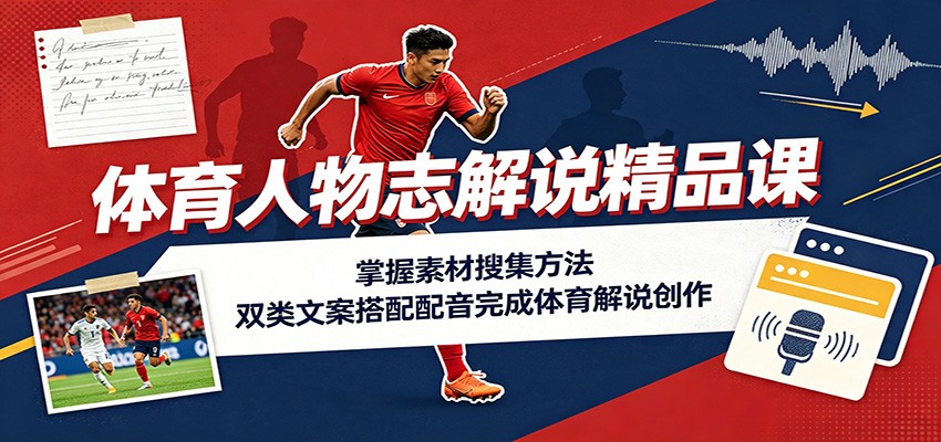 体育人物志解说精品课:掌握素材搜集方法,双类文案搭配配音完成体育解说创作-MFXUI中国站