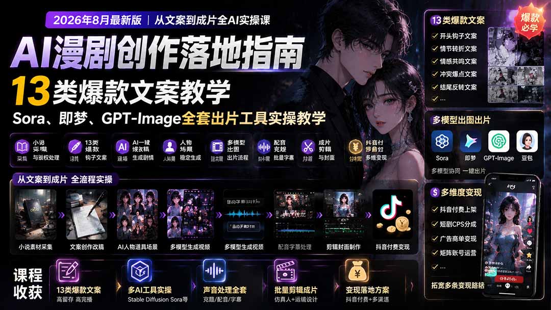 AI漫剧创作落地指南|13类爆款文案教学,Sora、即梦、GPT-Image全套出片工具实操教学-MFXUI中国站