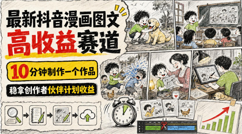 最新抖音漫画图文高收益赛道，10分钟制作一个作品，稳拿创作者伙伴计划收益-MFXUI中国站