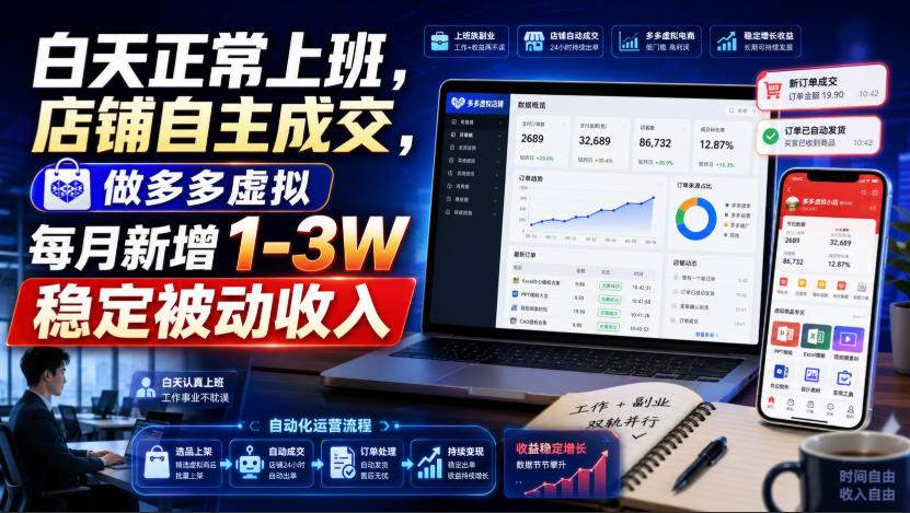 白天正常上班,店铺自主成交,做多多虚拟每月新增1-3W稳定被动收入【揭秘】-MFXUI中国站