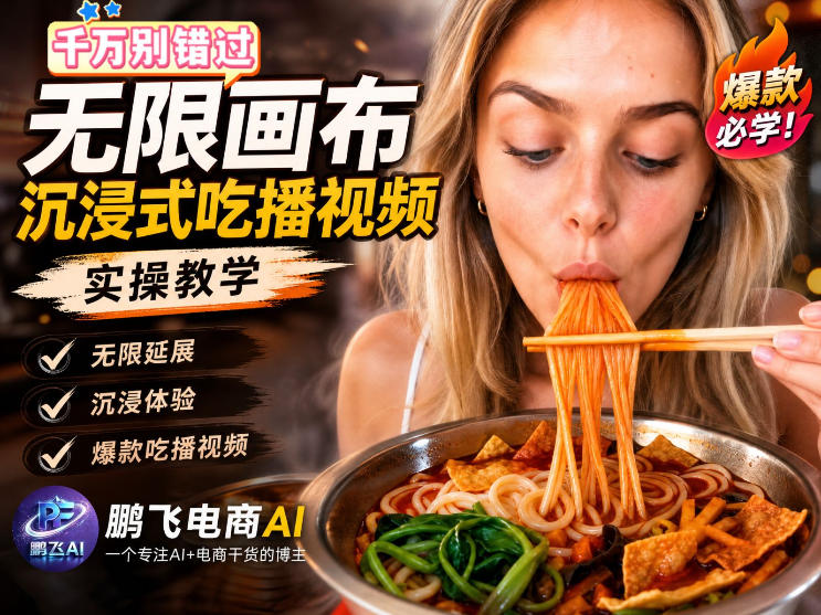 保姆级教程｜用AI无线画布做沉浸式吃播，3步直接出片，无线画布工作流，操作简单好上手-MFXUI中国站