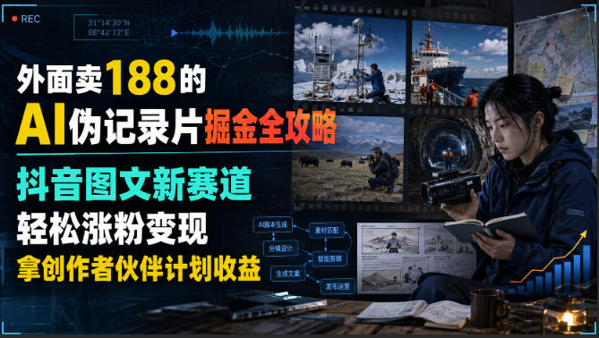 外面卖188的AI伪记录片掘金全攻略，抖音图文新赛道，轻松涨粉变现，拿创作者伙伴计划收益【文档】-MFXUI中国站