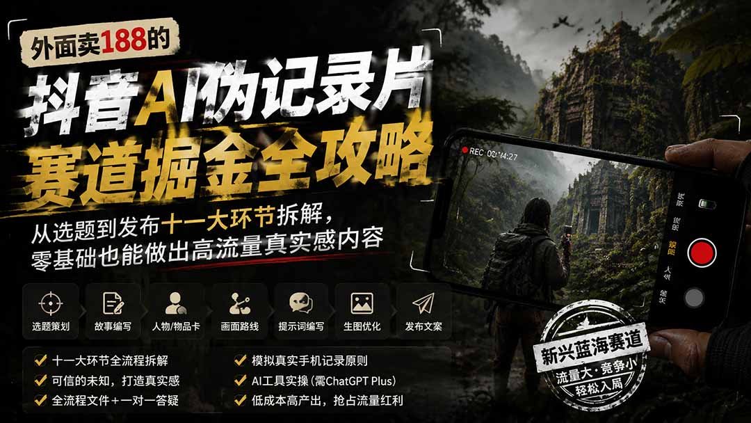 外面卖188的抖音AI伪记录片赛道掘金全攻略;从选题到发布十一大环节拆解,零基础也能做出高流量真实感内容-MFXUI中国站