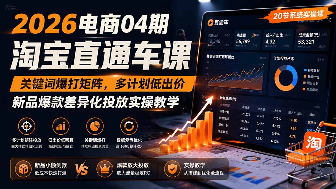 2026电商04期淘宝直通车课｜关键词爆打矩阵，多计划低出价，新品爆款差异化投放实操教学-MFXUI中国站