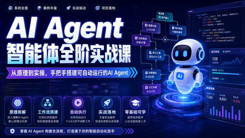 AI Agent智能体全阶实战课，从原理到实操，手把手搭建可自动运行的AI Agent-MFXUI中国站