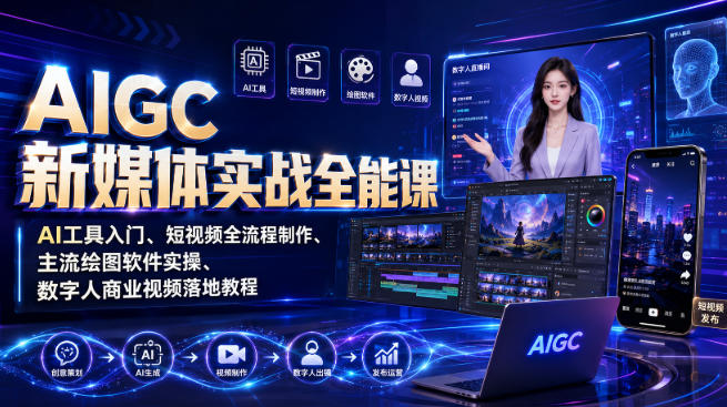 AIGC新媒体实战全能课｜AI工具入门、短视频全流程制作、主流绘图软件实操、数字人商业视频落地教程-MFXUI中国站