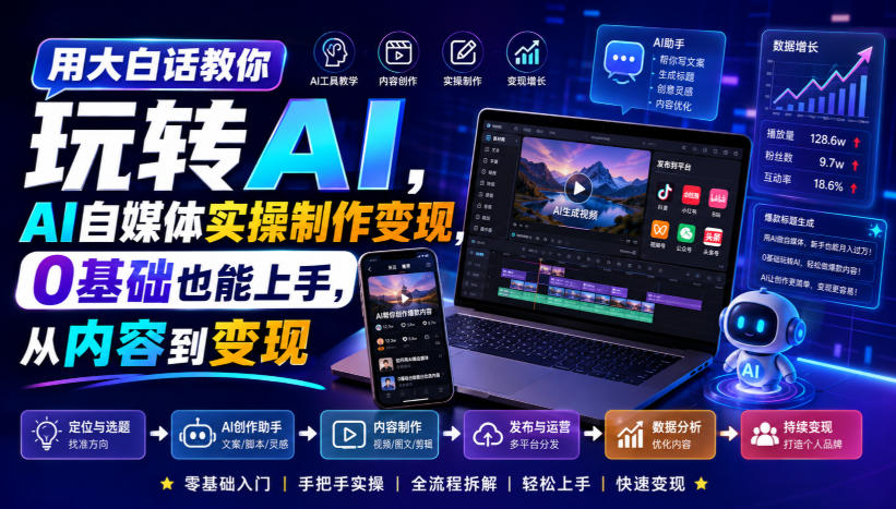 用大白话教你玩转AI，AI自媒体实操制作变现，0基础也能上手，从内容到变现-MFXUI中国站
