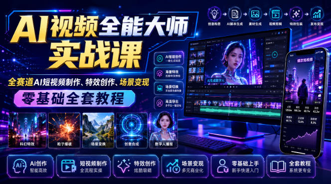 AI视频全能大师实战课｜全赛道AI短视频制作、特效创作、场景变现零基础全套教程-MFXUI中国站