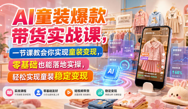 AI童装爆款带货实战课,一节课教会你实现童装变现,零基础也能落地实操-MFXUI中国站