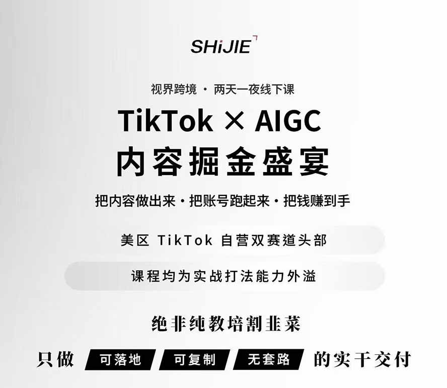 图片[1]-AIGC×TikTok美区短视频带货线下课；两天一夜完整回放，12小时高清视频收录头部操盘手全流程教学-MFXUI中国站