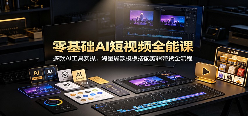 零基础AI短视频全能课：多款AI工具实操，海量爆款模板搭配剪辑带货全流程-MFXUI中国站