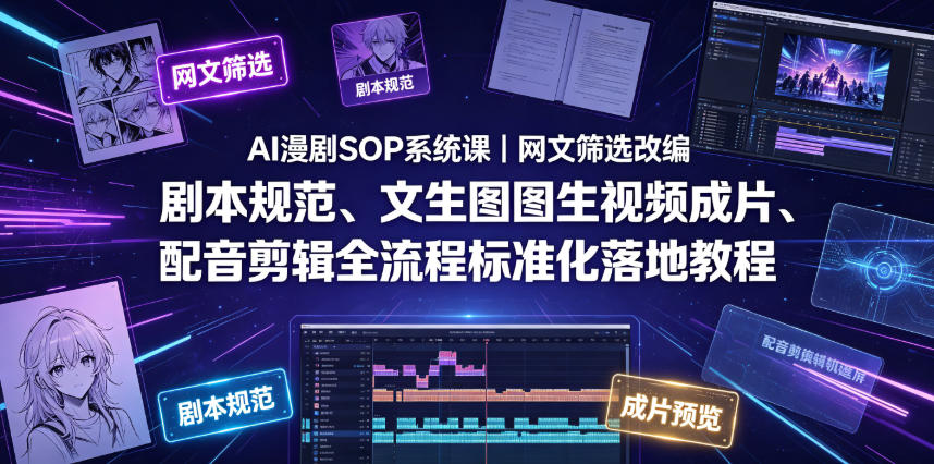 AI漫剧SOP系统课｜网文筛选改编、剧本规范、文生图图生视频成片、配音剪辑全流程标准化落地教程(更新0810)-MFXUI中国站