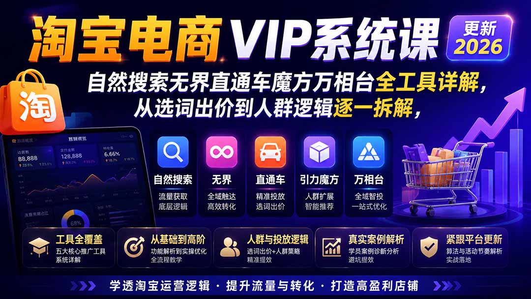 图片[1]-淘宝电商VIP系统课-更新8月；自然搜索无界直通车魔方万相台全工具详解，从选词出价到人群逻辑逐一拆解-MFXUI中国站